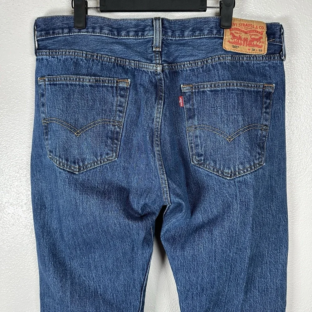 Levi's 501 Men's Jeans 36x32 Blue Denim Straight Leg Button Fly Medium Dark Wash